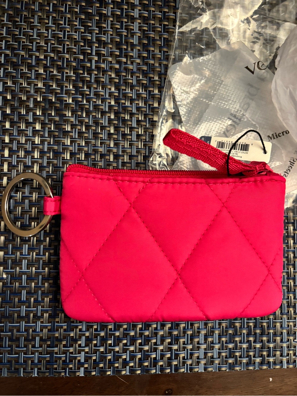 BNWT Vera Bradley peacock Pink Quilted Zip Pouch with Keyring, retail $29